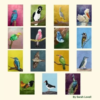 mixed media illustrations of birds for Birbfest 2026